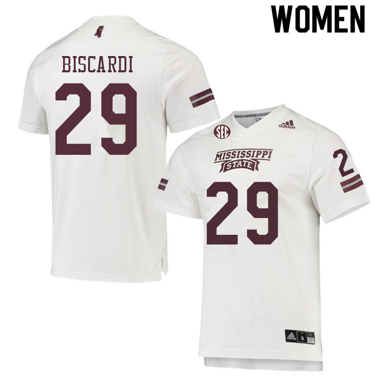 Women #29 Massimo Biscardi Mississippi State Bulldogs College Football Jerseys Sale-White - Click Image to Close